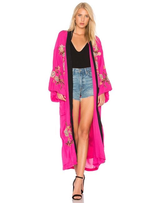Free People Pink Floral Embroidered Kimono