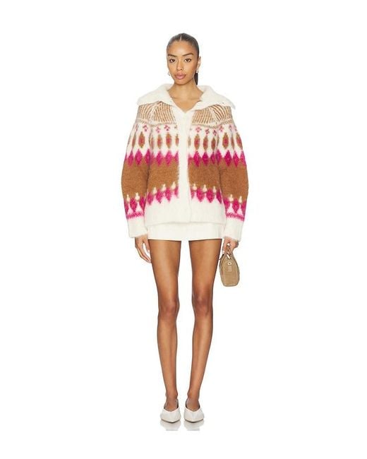 NAADAM Red Italian Luxe Brushed Fair Isle Reversible Cardigan