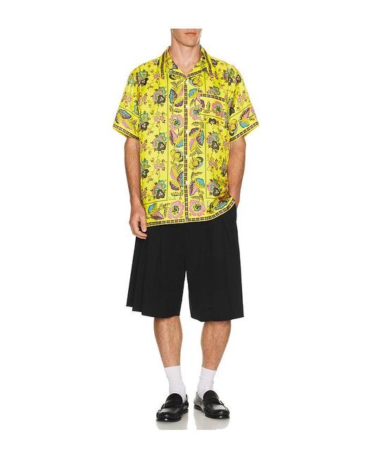 vowels Yellow Short Sleeve Silk Shirt for men