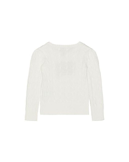 Polo Ralph Lauren White Long Sleeve Cotton Cable Knit Flag Crewneck Sweater