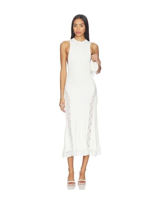 Self-Portrait White Knit Lace Insert Midi Dress