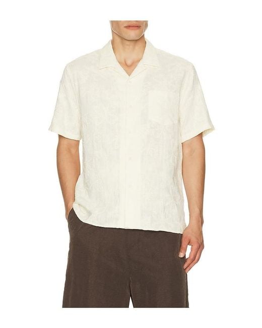 Vince White Embroidered Floral Short Sleeve Cabana Shirt for men