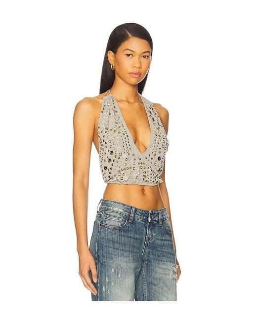 Jaded London Blue Crystal Studded Backless Top