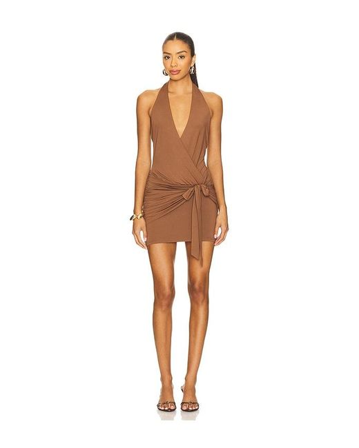 superdown Brown Chloe Halter Mini Dress