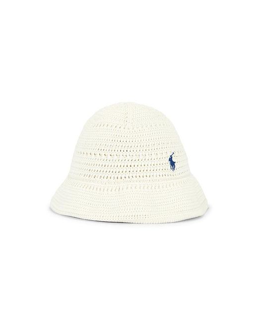 Polo Ralph Lauren White Cotton Crochet Bucket Hat