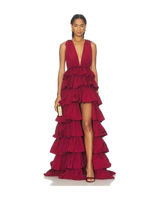 AKNVAS Red Henriette Ruffle Gown