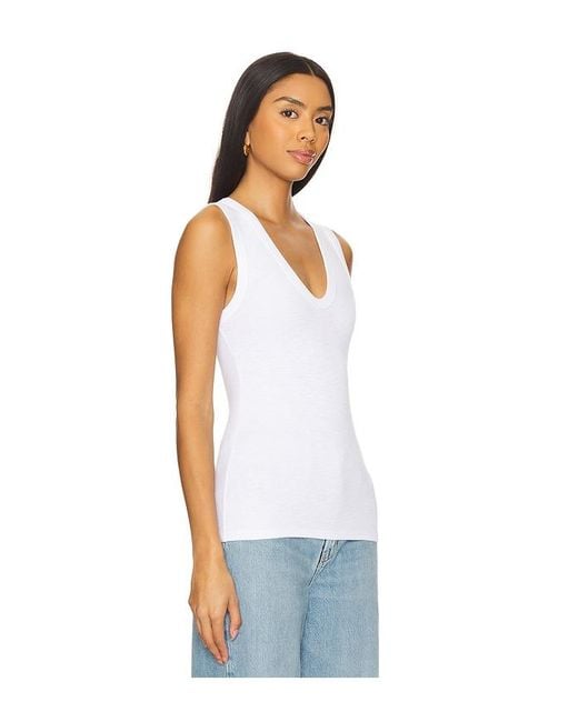 Enza Costa White Textured Rib Sleeveless U