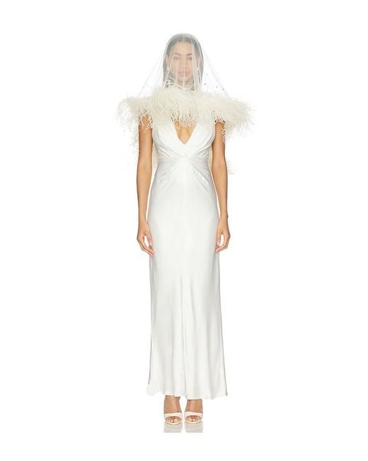 LAPOINTE White X Revolve Tulle Embroidered Short Veil With Feathers