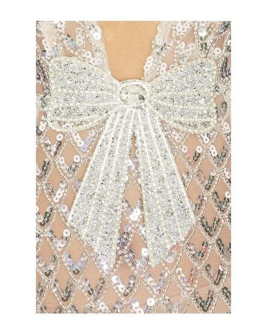 Bronx and Banco White Liora Crystal Bridal V-Neck Maxi Dress