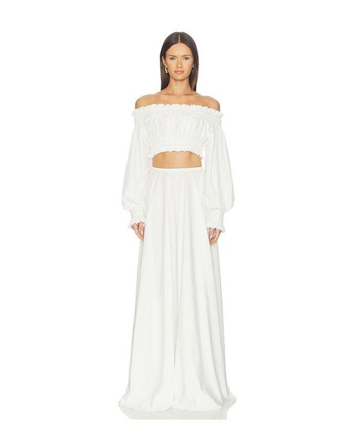 Norma Kamali White Long Sleeve Peasant Cropped Top