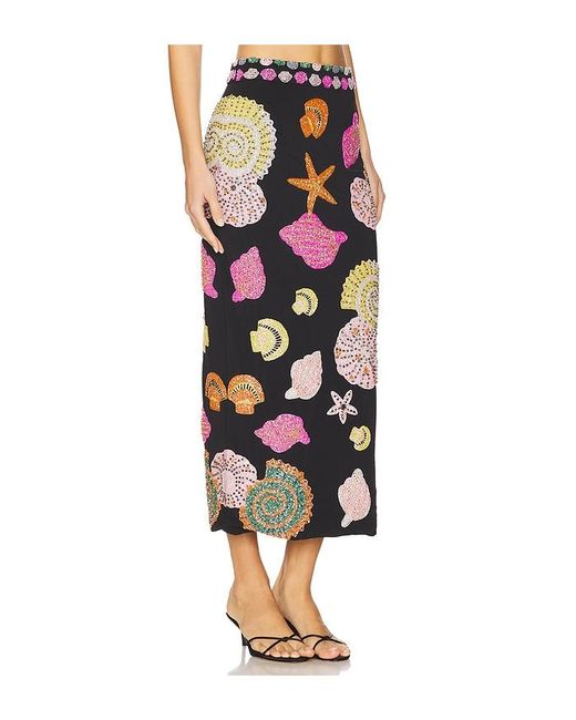 Oceanus Black New York Hand Embellished Midi Skirt