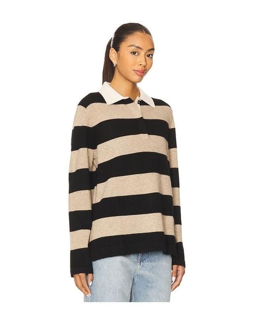 White + Warren Black Cashmere Rugby Stripe Polo
