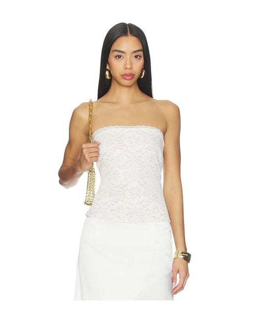 Runaway the Label White Loana Lace Trim Strapless Top