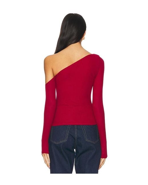Michael Lauren Red Magdaleno Asymmetrical Fitted Cold Shoulder Long Sleeve Top
