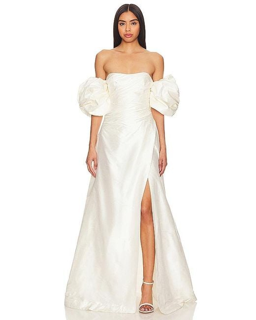 Shona Joy White La Lune Cirrus Silk Draped Corset Split Maxi Dress