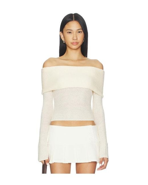 GUIZIO White Off Shoulder Knit Top