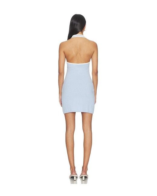 Onia Blue Cotton Boucle Mini Halter Dress