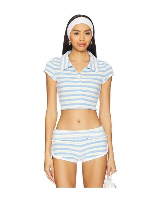 Frankie's Bikinis Blue Laurel Button Up Top