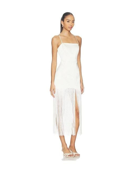 Fleur du Mal White Satin Fringe Maxi Dress