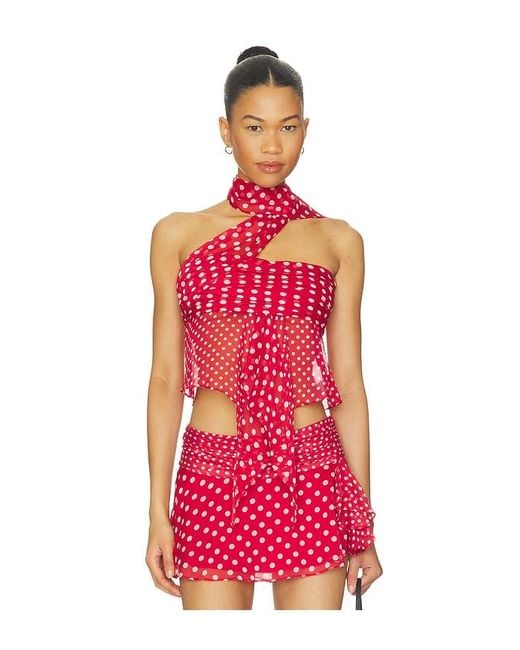 GUIZIO Red Chiffon Wrap Top