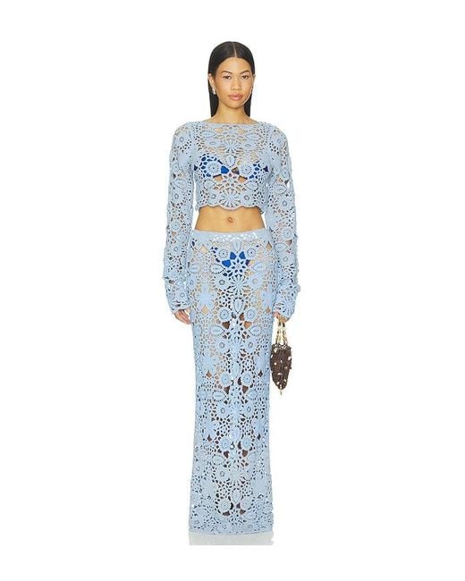 SNDY'S Blue Tala Crochet Maxi Skirt