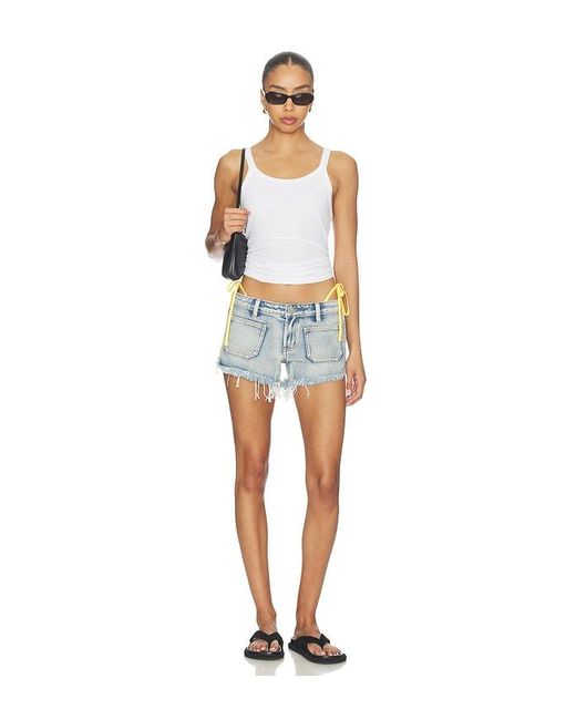 One Teaspoon Blue Retro Dukes Low Waist Mini Denim Shorts
