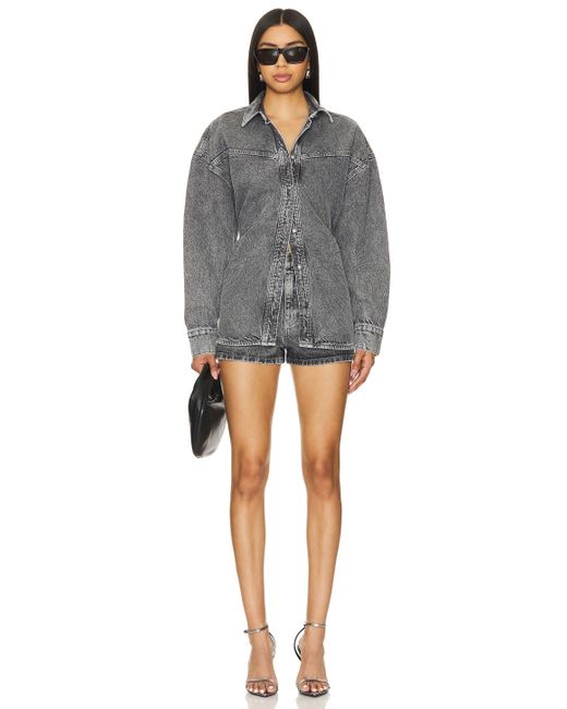 ROTATE BIRGER CHRISTENSEN Rhinestone Denim Shirt Gray