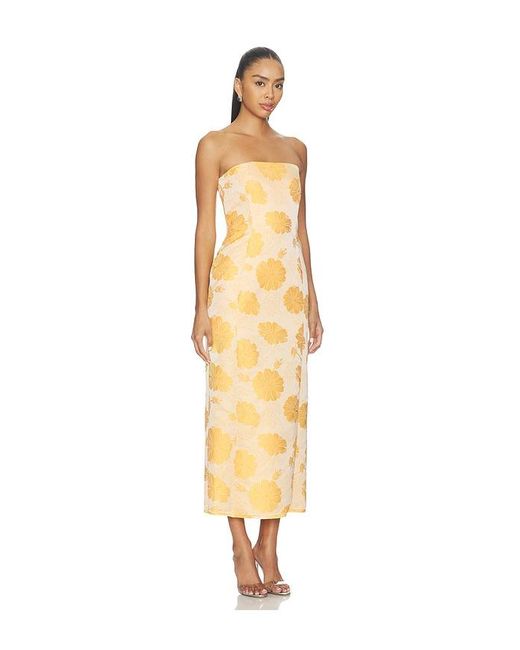 Milkwhite Metallic Floral Strapless Midi Dress