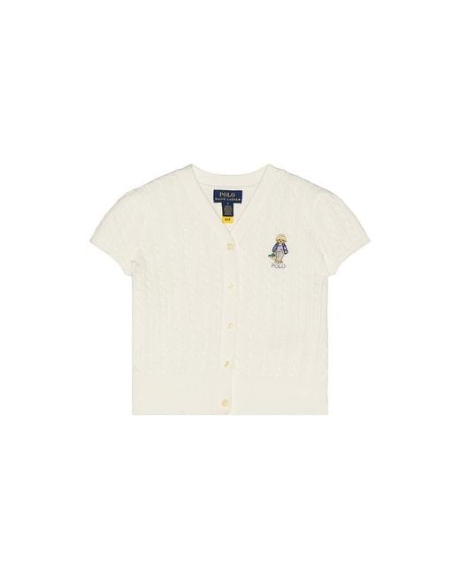 Polo Ralph Lauren White Short Sleeve Cotton Mini Cable Knit Bear Cardigan