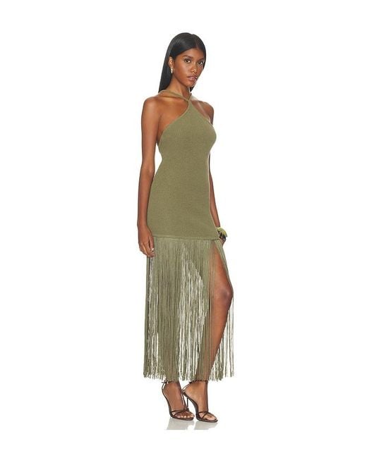 Lovers + Friends Green Alia Halter Fringe Dress