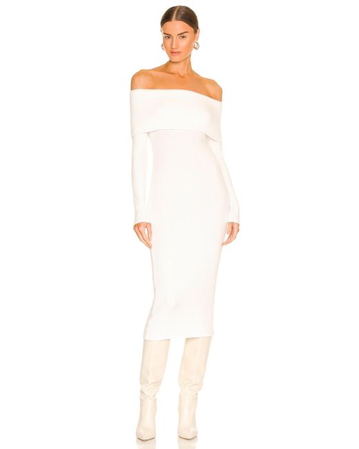 Enza Costa White Sweater Knit Off The Shoulder Dress