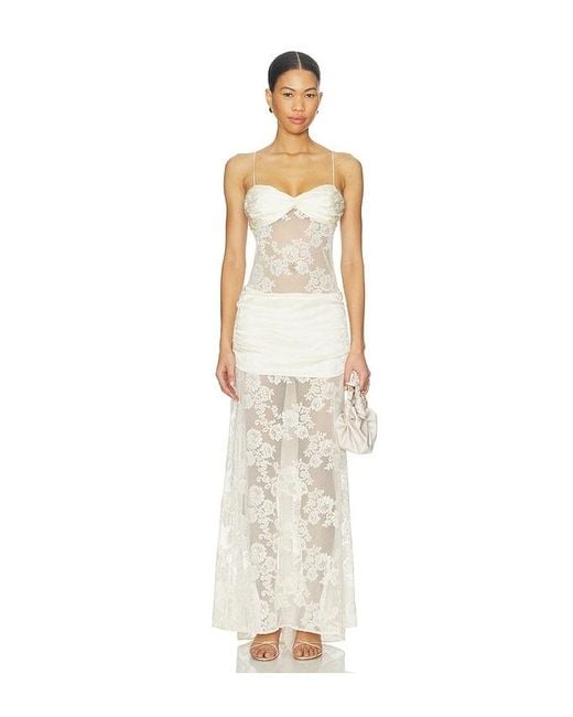 For Love & Lemons White Corded Lace Silk Jacquard Maxi Dress