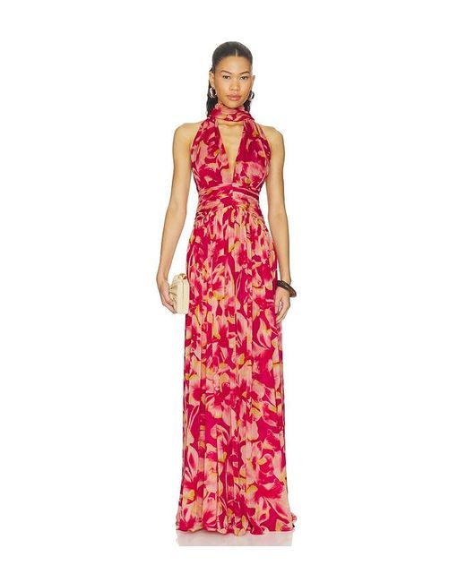 Rococo Sand Red Ruched Sash Maxi Dress