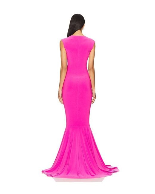 Norma Kamali Pink X Revolve Sleeveless Deep V Neck Shirred Front Fishtail Gown