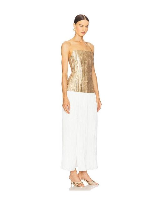Prabal Gurung White Strapless Straight Neck Sequin Dress W/ Plisse Skirt
