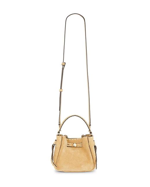 Tory Burch Metallic Romy Suede Pick Stitch Mini Bucket Bag