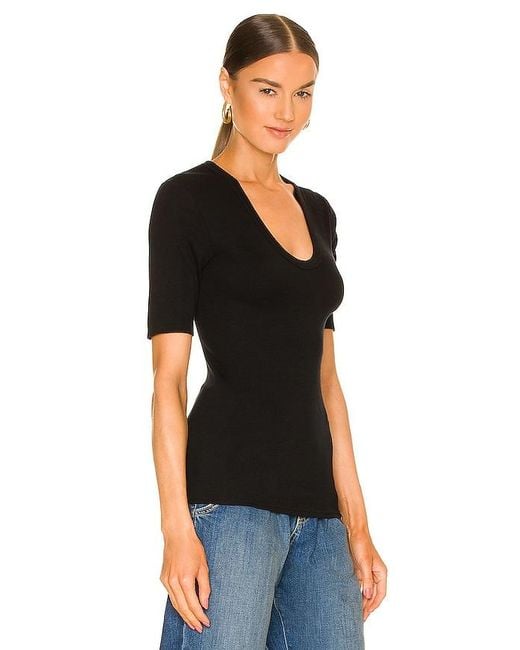 Enza Costa Black Stretch Silk Knit Half Sleeve Top