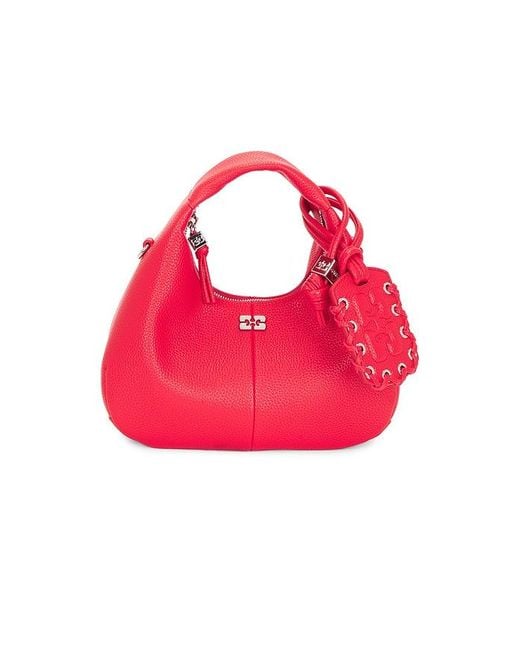 Ganni Red Hobo Mini Grained Bag
