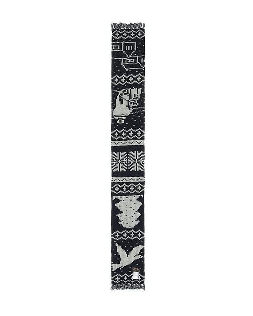 Beams Plus White Muffler Jacquard Nordic Pattern Scarf for men