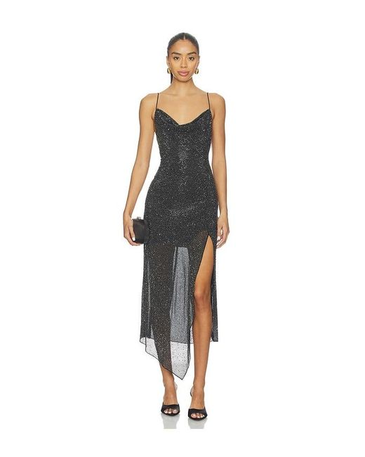 Alice + Olivia Black Harmony Embell Midi Dress With Slit
