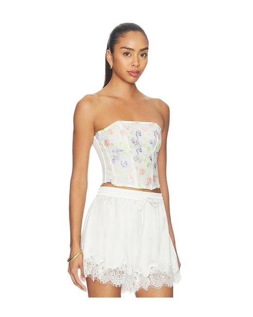 Fleur du Mal White Elar Embroidery Corset Top