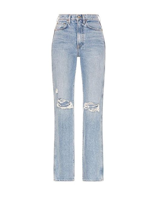 GRLFRND Blue Sara Super High Rise Slim Straight