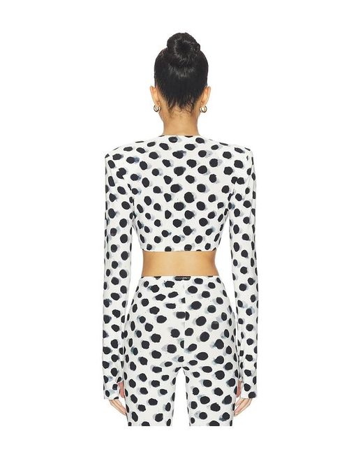 Norma Kamali White Cropped Long Sleeve Shoulder Pad Top