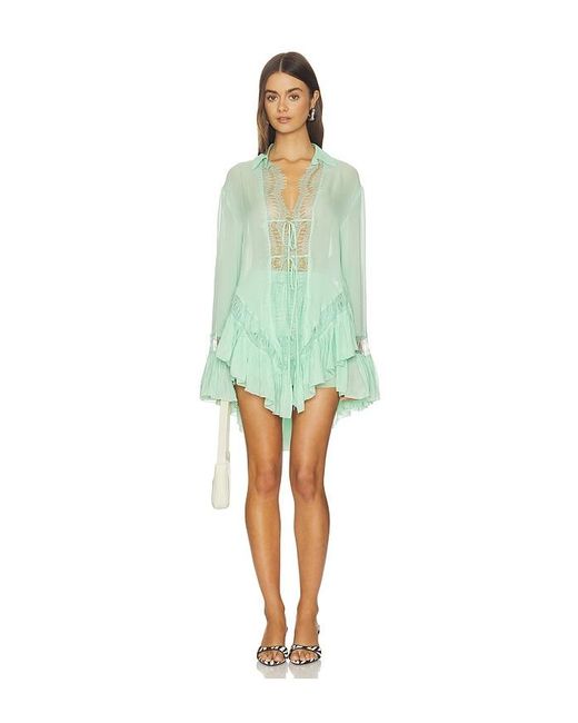 Blumarine Green Georgette Top With Lace