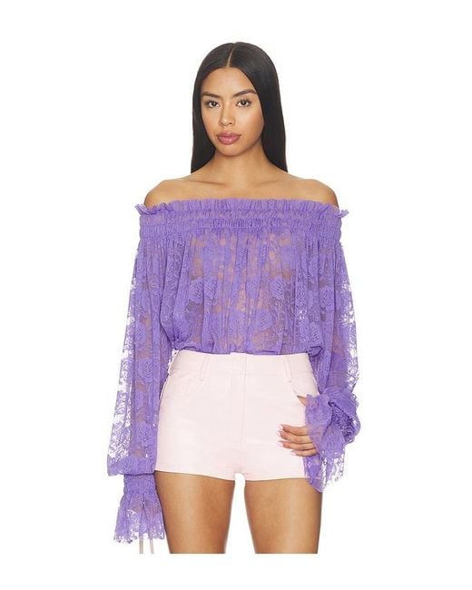 Norma Kamali Purple Long Sleeve Peasant Top