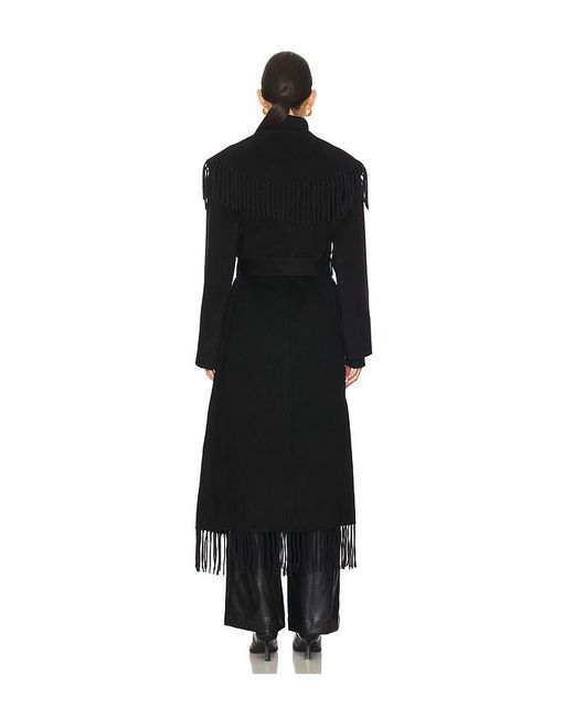Jonathan Simkhai Black Wool Polyester Fringe Robe Coat