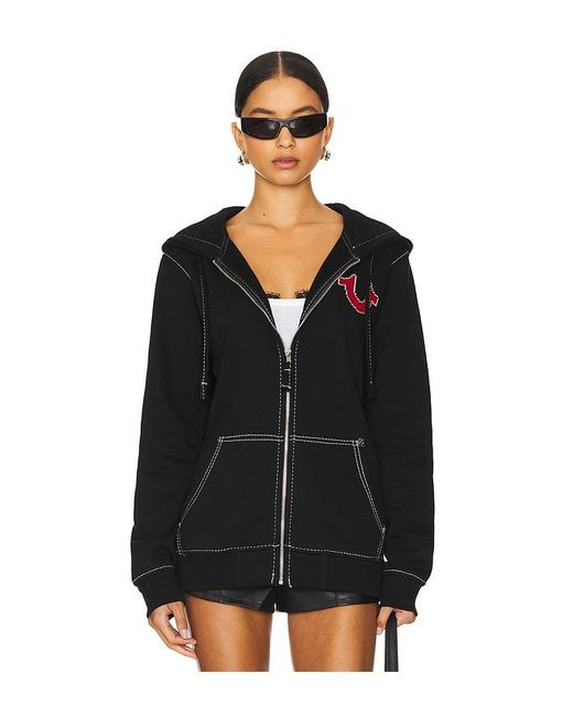 True Religion Cross Stitch Zip Up Hoodie in Black Lyst UK
