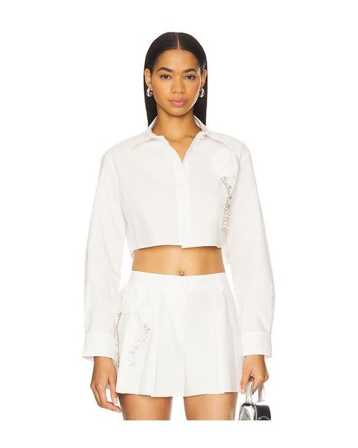 Area White Crystal Rosette Poplin Cropped Shirt