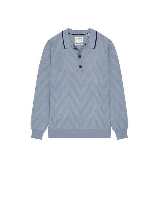 Scotch & Soda Blue Structure Long Sleeve Polo for men