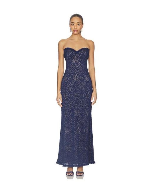 Runaway the Label Blue Amana Strapless Scarf Maxi Dress